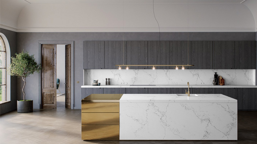 Empira White is new to the Supernatural Collection of Caesarstone Quartz Surfaces and resembles polished marble. Photo courtesy of Caesarstone,